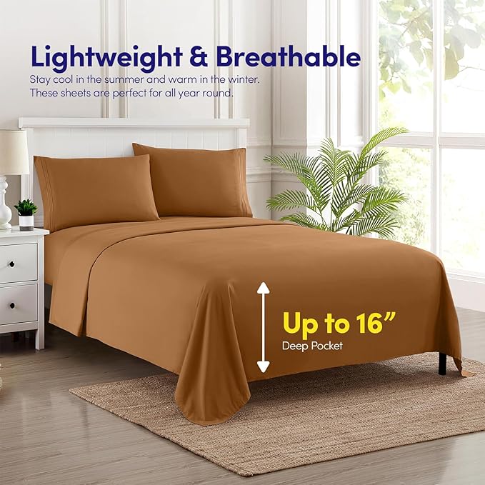 1500 Supreme Collection California King Sheet Sets Mocha Brown - Luxury Hotel Bed Sheets and Pillowcase Set for Cal King Mattress - Extra Soft, Elastic Corner Straps, Deep Pocket Sheets Mocha Brown