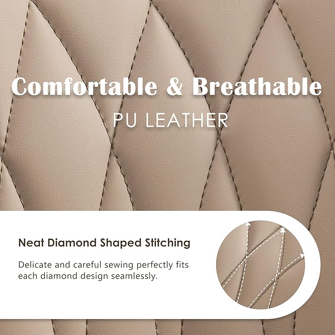 YOUNUOKE Armless Desk Chair Comfy Office Chair with Wheels Home Ergonomic Task Chair Adjustable Computer Chairs Modern Faux Leather Swivel Chair Upholstered Makeup Vanity Chair with Back(Khaki)