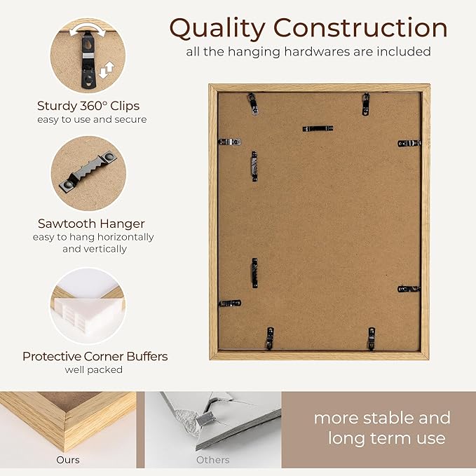 Axeman 12x16 School Years Picture Frame K-12 Day Graduation Photo Collage Solid Oak Picture Frame With Mat - Displays One 5x7 Photo and Twelve 2.5x3.5 Pictures, Hanging Hardware Included, Natural