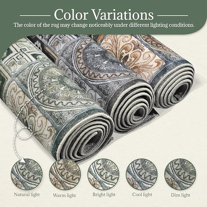 Washable 2'x3' Non Slip Rug Vintage Soft Low Pile Lightweight Small Area Rugs for High-Traffic Areas (Entryway, Kitchen, Hallway), Farmhouse Decor