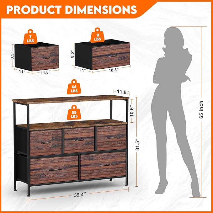 TV Stands for 42 inches TV, TV Stands for Living Room, Entertainment Center with Storage, TV Console with Open Shelves (Brown and Rustic Brown)