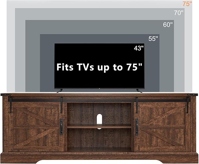 T4TREAM Farmhouse TV Stand for 75 Inch TV, Rustic Entertainment Center w/Sliding Barn Door, Large Media Console Cabinet w/Storage Shelves, Wood Television Stand for Living Room, Reclaimed Barnwood