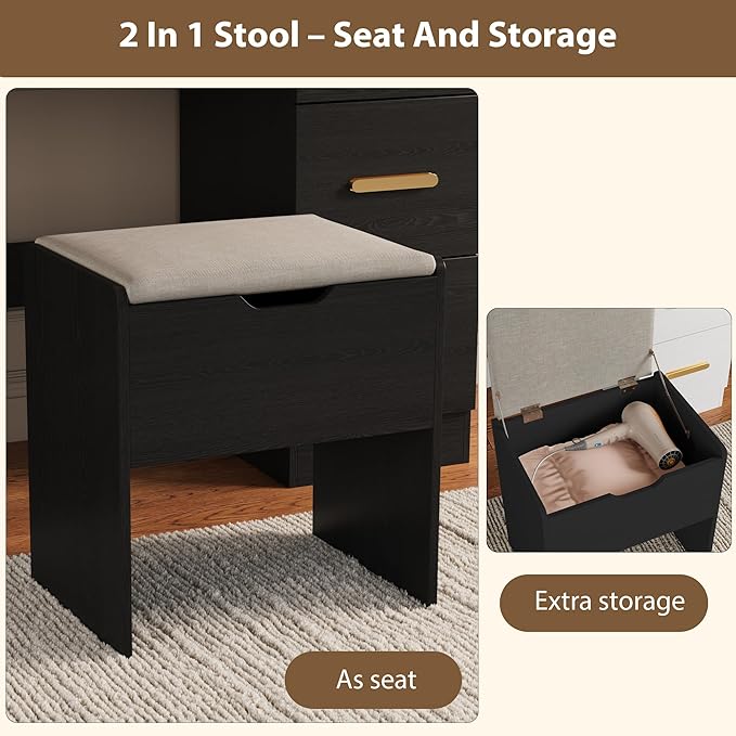 Garvee Vanity Desk with Large Mirror and Lights, 45.9In Makeup Vanity Desk, 3 Lighting Modes Adjustable Brightness, Vanity Table with Power Outlet &8 Drawers, for Powder Room and Bedroom