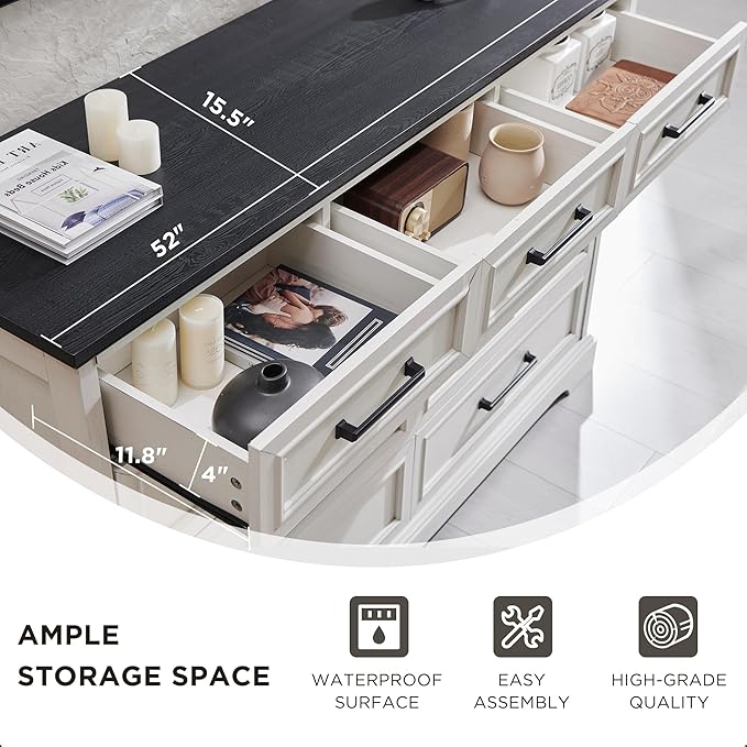 Farmhouse 9 Drawer Dresser for Bedroom, 36 Inch Tall Modern Dresser TV Stand with Large Drawers & Bar Handles, Rustic Wood Chest of Drawers for Bedroom, Living Room, Hallway, Off White