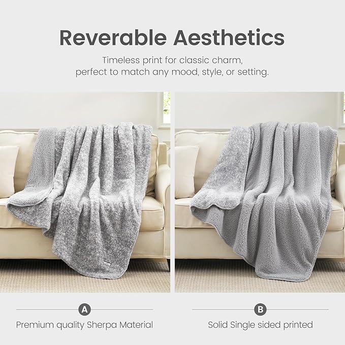 Cozy Bliss Ultra Soft Reversible Double Sherpa Sided Blanket, Fluffy Thick Warm Plush Fuzzy Blanket for Couch, Bed and Gifts (Mottled Grey, 50" x 60")