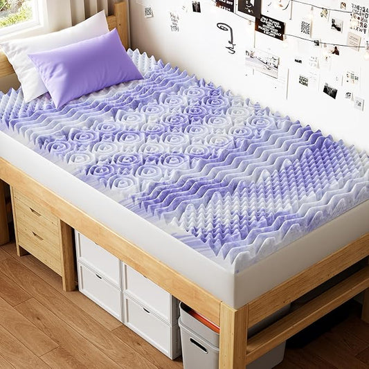 Dreamsmith 4 Inch 7-Zone Twin Memory Foam Mattress Topper, Cooling Gel Infused Foam Mattress Pad, Twin Size Bed, CertiPUR-US Certified, Dorm Room Essentials