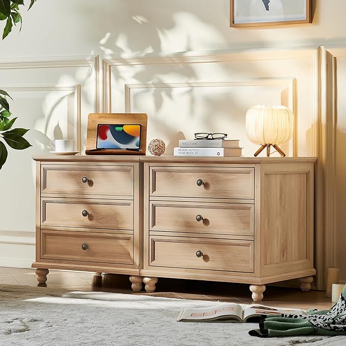 24" Wide Farmhouse Night Stand,Large End Table with 3 Drawers & Metal Handle,Natural Dresser for Bedroom, Bed Side Table Chest of Drawers Cabinet,Wood Nightstand for Living Room,Closet