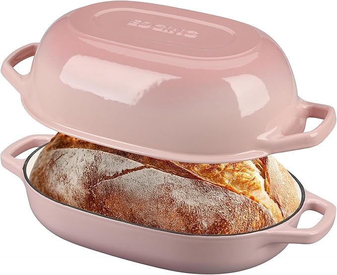 Enameled Cast Iron Dutch Oven Pot with Lid, Oval Dutch Oven for Bread Baking, Bread Oven for Homemade Sourdough Bread Baking, 7qt, Pink