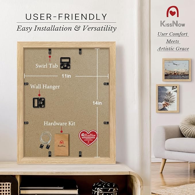 11x14 Picture Frame set of 4, Natural Oak Wood Poster Frame, Wall Hanging