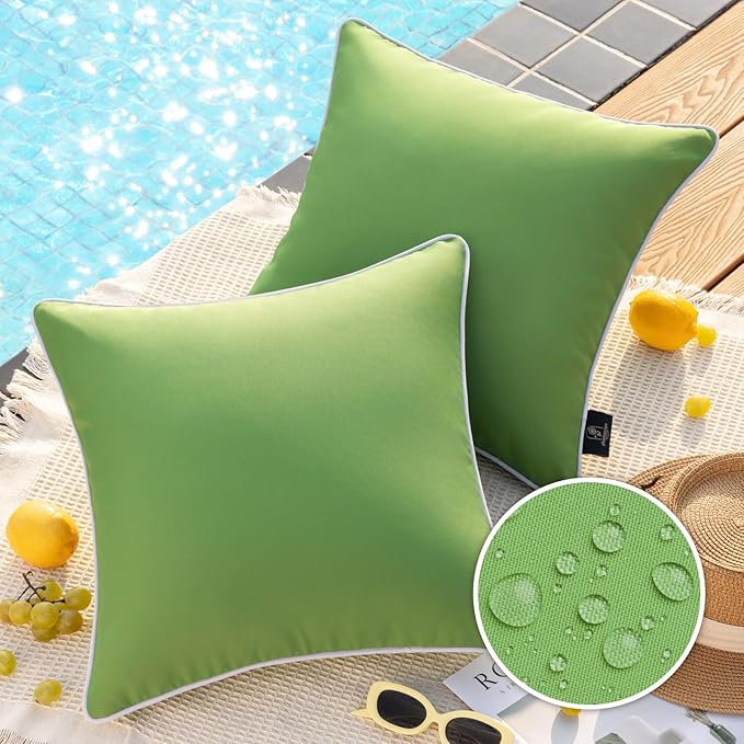 Phantoscope Pack of 2 Outdoor Waterproof Solid Throw Decorative Pillow Cover Decorative Square Outdoor Pillows Cushion Case Patio Pillows for Couch Tent Sunbrella, Forest Green 20x20 inches 50x50 cm