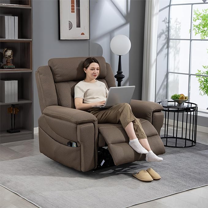 28 Inch Extra Wide Recliner Lay Flat 180°, Big Man 400lbs Oversized, Power Lift Recliner with Heat and Massage for Elderly, Large Heavy Duty Recliners with Cup Holders and Wireless Phone Charger