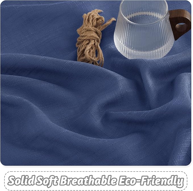 RYB Home Curtains for Living Room - Linen Texture Sheer Farmhouse Country Curtains for Patio Sliding Glass Door French Door Bedroom Dining, Navy Blue, 52 x 95 inches, 2 Panels