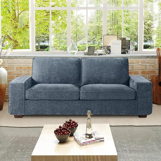 EASELAND 71.25" Loveseat Sofa Couch for Living Room, Chenille Modern Sofa Couch, Deep-Seated Sofa with Solid Wood, Metal and Removable Cover Easy to Install 2 Seats(Blue)
