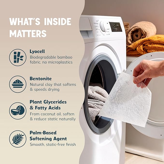 QLEAN Dryer Sheets | Natural Fabric Softener & Removes Static Cling | Vegan Laundry Softener | Soft, Fresh Laundry, Perfect for Clothes and Beddings, Unscented - 120 Loads