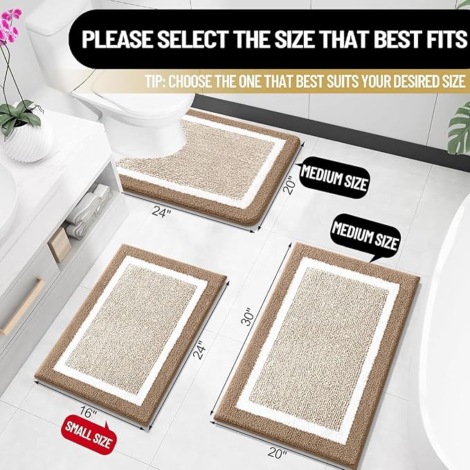 OLANLY Bathroom Rugs 24x16, Extra Soft and Absorbent Microfiber Bath Mat, Non-Slip, Machine Washable, Quick Dry Shaggy Bath Carpet, Suitable for Bathroom Floor, Tub, Shower (Small, Tan)