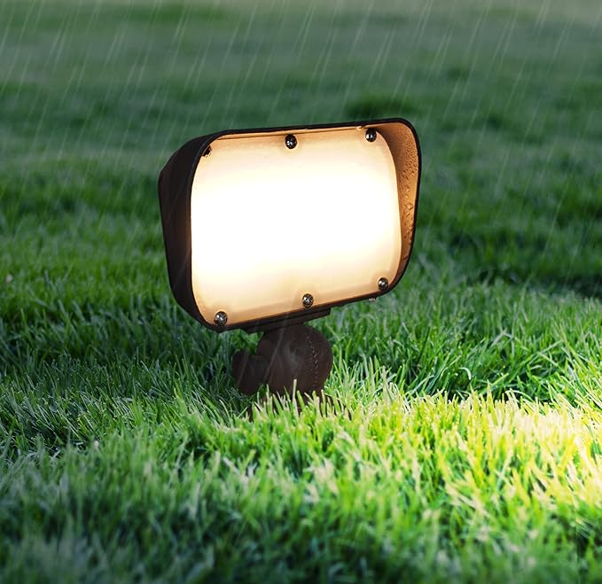 GKOLED 7W LED Outdoor Flood Light, Low Voltage Landscape Lighting, Waterproof Security Wall Lighting Fixture, 9-15V, 480 Lumen, 3000K, 1/2" Adjustable Knuckle Mount, Die-cast Aluminum, Brown