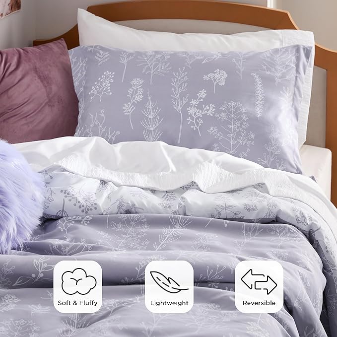 Bedsure Twin/Twin XL Comforter Set - Lavender Comforter, Cute Floral Bedding Comforter Sets, Gifts for Woman, 2 Pieces, 1 Soft Reversible Botanical Flowers Comforter and 1 Pillow Sham