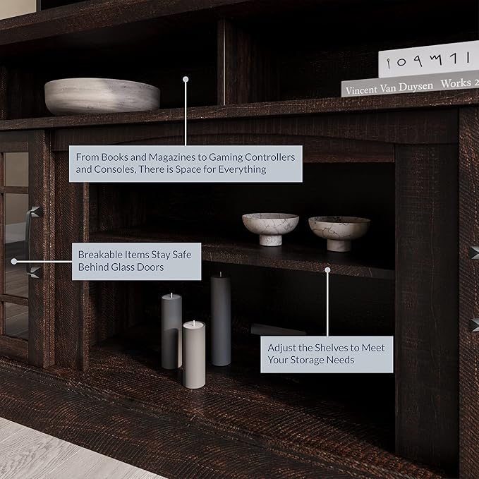 BELLEZE Traditional 58 Inch Rustic Wood TV Stand & Media Entertainment Center Console Table for TVs up to 65 Inches with Open Storage Shelves & Cabinets - Astorga (Espresso)