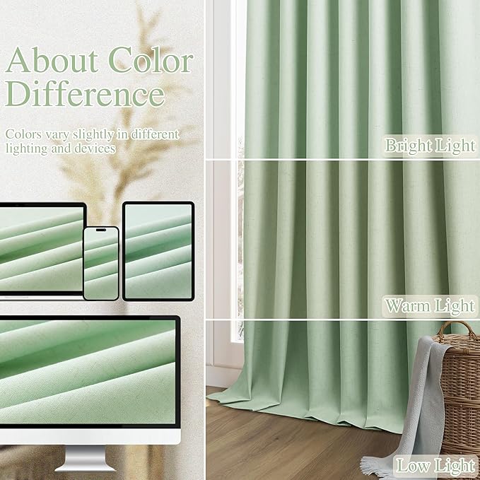 Guken Blackout Curtains 90 Inch Length 2 Panels Set for Living Room Bedroom Back Tab Thermal Insulated 100% Black Out Linen Drapes Room Darkening Window Curtains 90 Inches Long,Aqua Green
