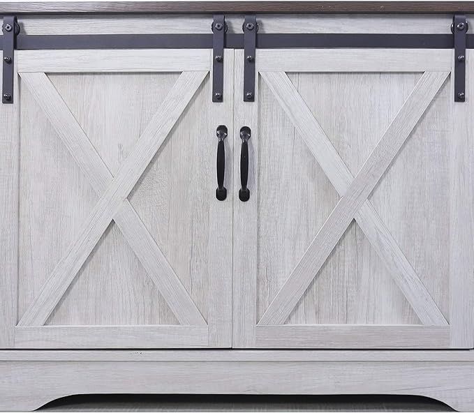 Rainbow Sophia TV Stand, Storage Cabinet with Sliding Barn Doors and Adjustable Shelves, Modern 28”H, Sargent Oak