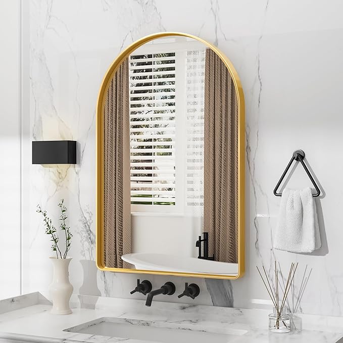 Suidia 24" x 36" Bathroom Mirror, Bathroom Vanity Mirror Metal Framed, Wall-Mounted Mirrors for Bedroom, Living Room, Entryway, Hallway, Gold, Arch Style