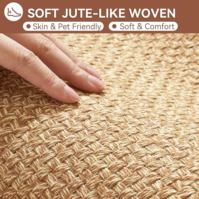 Non Slip Bath Mat Bathroom Rugs, Soft Jute-Like Ultra Thin Bath Mats, Rubber Backing Super Absorbent Quick Dry Bath Rug Shower Mat Fit Under Door Bathroom Floor, Machine Washable, Brown 24"x36"