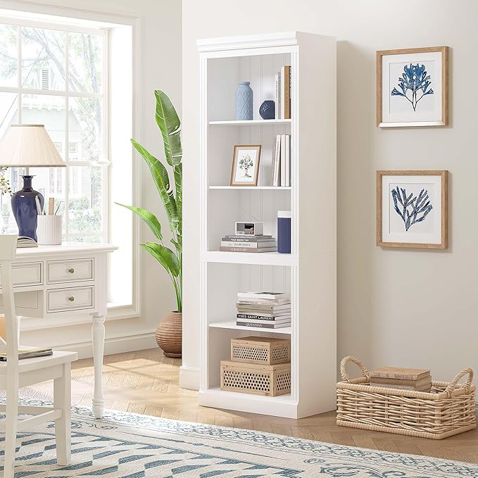 Spirich 5 Tier White Bookshelf, Tall Bookshelf with Storage, Open Wooden Book Shelf, Modern Large Bookcase for Living Room, Home Office, Dinning Room