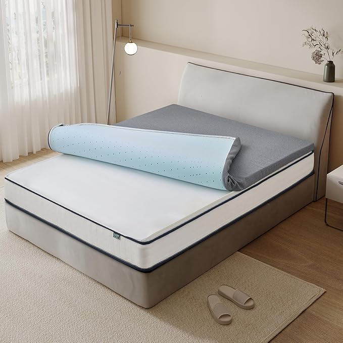 3 Inch King Size Memory Foam Mattress Topper, Cooling Gel Bed Topper with Premium Removable Skin-Friendly Non-Slip Cover, High Density Ventilated Mattress Pad CertiPUR-US & Oeko-Tex Certified, Grey