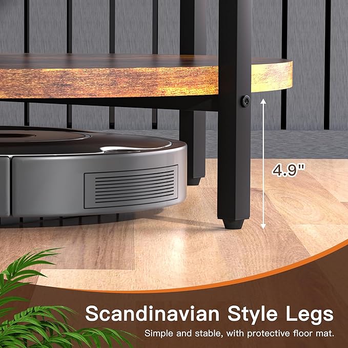 Coffee Table, 2 Tier Coffee Tables for Living Room, Round Coffee Table with Storage, Floor Table for Bedroom, Home Office, Rustic Brown (27.6" D x 17.7" H)