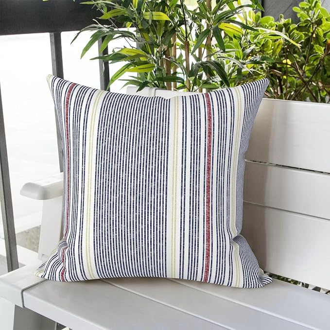 LVTXIII Outdoor/Indoor Throw Pillows, Decorative Throw Pillows with Inserts, 18"x18" Square Pillows for Bed, Couch, Sofa and Patio Furniture, Set of 2, Stripe Denim Blue