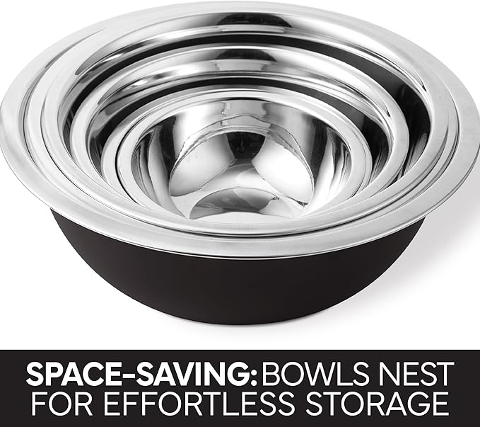COOK WITH COLOR Stainless Steel Mixing Bowls Set - Nesting Bowls, 6 Pieces, Black