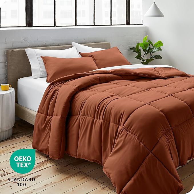 Bare Home Comforter Set - Queen Size - Ultra-Soft - Goose Down Alternative - Premium 1800 Series - All Season Warmth (Queen, Terracotta)