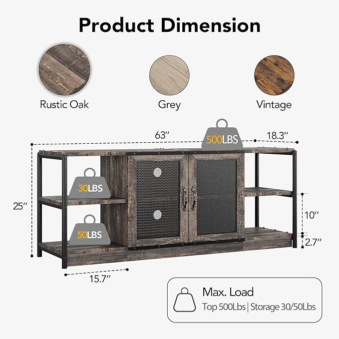 CABIHOME Farmhouse TV Stand for 65/75 inches TVs, Entertainment Center with Storage Cabinet and Mesh Doors, Industrial Media Console Cabinet Table, Living Room Media Furniture, Oak
