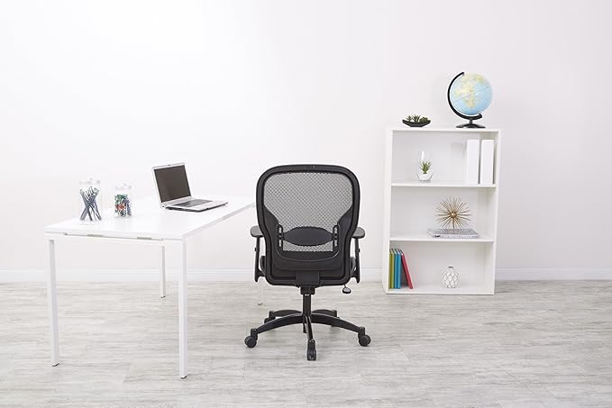 SPACE Seating Breathable Mesh Black Back and Padded Mesh Seat, 2-to-1 Synchro Tilt Control, Adjustable Arms and Lumbar Support with Gunmetal Finish Base Managers Chair