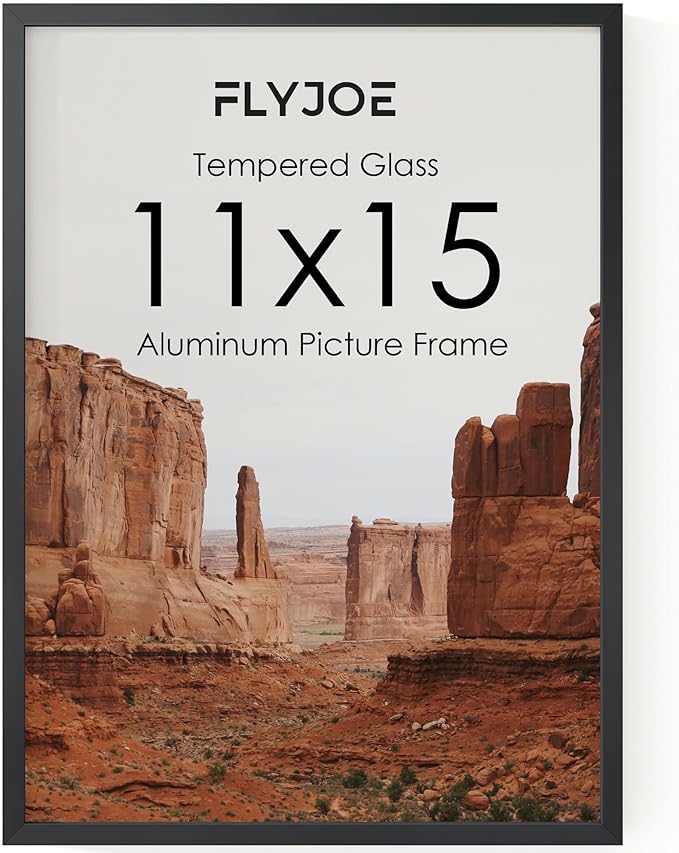 11x15 Metal Picture Frame - Black Aluminum Picture Frames with Real Glass, Wall Mounting Horizontally or Vertically, Simple and Elegant Decor for Wall Gallery Poster Photo 15x11 Frame, Black
