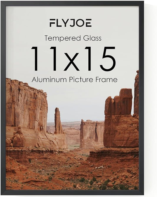 11x15 Metal Picture Frame - Black Aluminum Picture Frames with Real Glass, Wall Mounting Horizontally or Vertically, Simple and Elegant Decor for Wall Gallery Poster Photo 15x11 Frame, Black