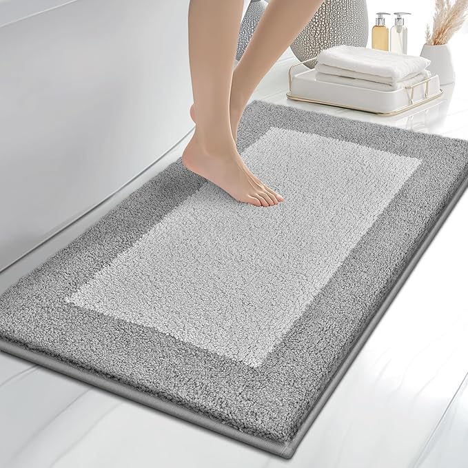 Bathroom Rugs 24" x 36", Non-Slip Extra Soft Absorbent Bath Rugs, Machine Washable Quick Dry Bath Mats for Bathroom Floor, Shower, Bathtub and Sink, Light Grey & Grey