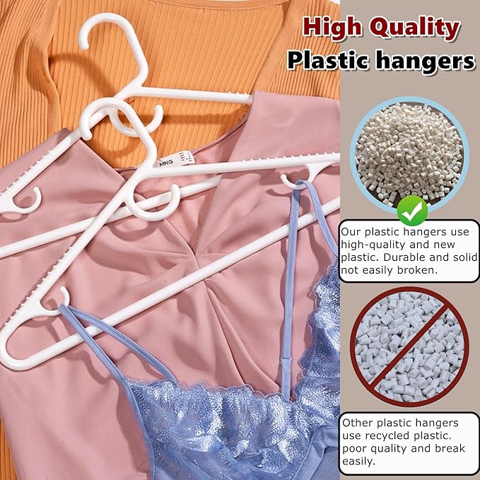 Amber Home 36 Pack Super Heavy Duty Plastic Hangers, White Plastic Hangers Non-Slip for Coat Jacket and Shirt, Non-Slip Pants Bar, Thick Strong Plastic Clothes Hangers with Hook for Scarves and Belts