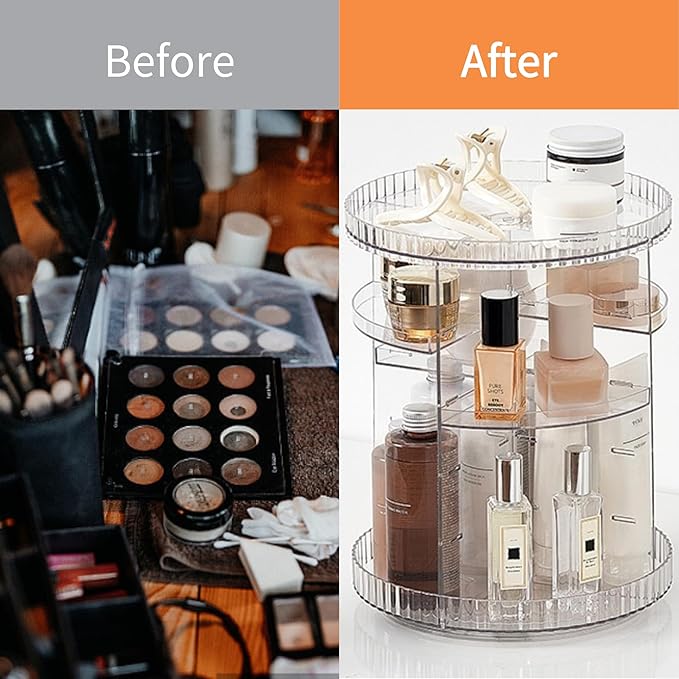 vacane Clear Rotating Makeup Organizer,8 Adjustable Layers Vanity Organizer Skincare Storage,Cosmetic Display Case 360° Stabilizly Spinning Multi-Function Storage for Bathroom and Bedroom Countertop