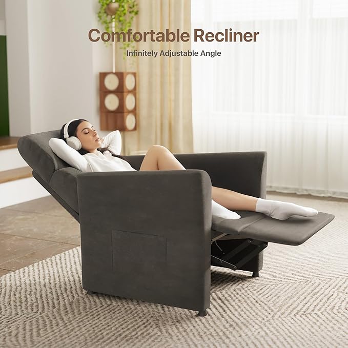 Claiks Power Recliner Chair for Adults, Adjustable Reclining Chair, Comfortable Recliner Couch with Side Pockets&Wire Remote Control, for Living Room, Home Theater, Bedroom, Linen Fabric, Dark Grey