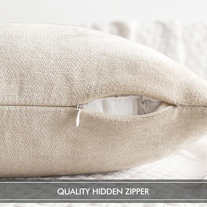 MIULEE Pack of 2 Cream Decorative Pillow Covers 20x20 Inch Soft Chenille Couch Spring Throw Pillows Farmhouse Cushion Covers for Home Decor Sofa Bedroom Living Room