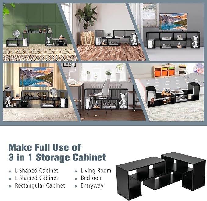 GOFLAME 3 Pieces TV Console Stand, Modern Entertainment Center for 50 55 60 65 Inch Flat Screen TV, Free Combination Bookcase for Storage & Display, Suitable for Living Room, Bedroom (Black)