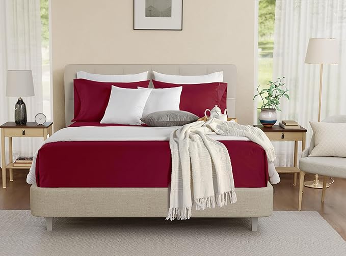 Egyptian Cotton Sheets For Queen Size Bed Deep Pocket Queen Sheets Fits Upto 17" Mattress, 800TC Sateen Weave 4 PC Soft and Comfortable Cotton Bedsheet All seasons, No Lint Machine Washable - Burgandy