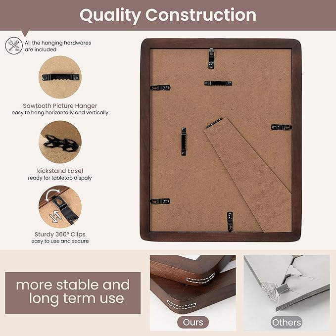 8.5 by 11 Picture Frame - Solid Walnut Wood 8.5x11 Frame, 8 1/2 x 11 Diploma Frame With Mat For 6x8, Tabletop/Wall Display, Hanging Hardware Included, Certificate Document Frame, Natural Walnut