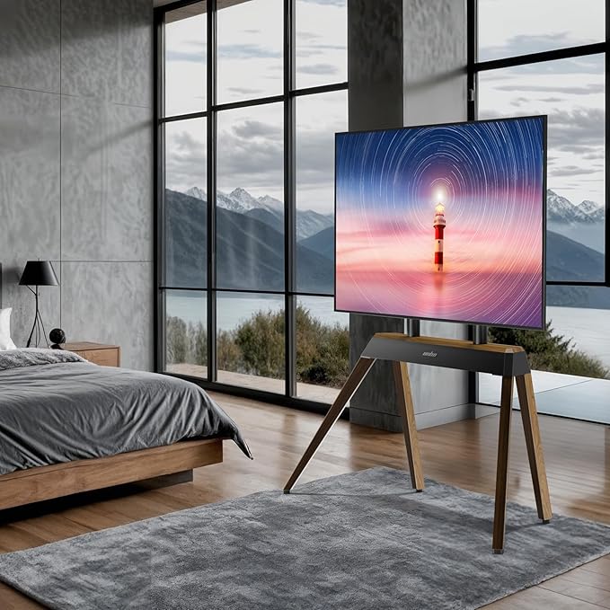 unho Art TV Floor Stand for 40 55 65 75 85 86 Inch TVs, Heavy Duty TV Stand Mount with Large Wood Entertainment Shelf, Modern tv Stands for Living Room Bedroom Up to 198 lbs