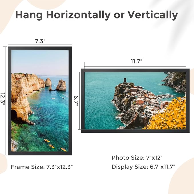 7x12 Metal Picture Frame - Black Aluminum Picture Frames with Real Glass, Wall Mounting Horizontally or Vertically, Simple and Elegant Decor for Wall Gallery Poster Photo 12x7 Frame, Black