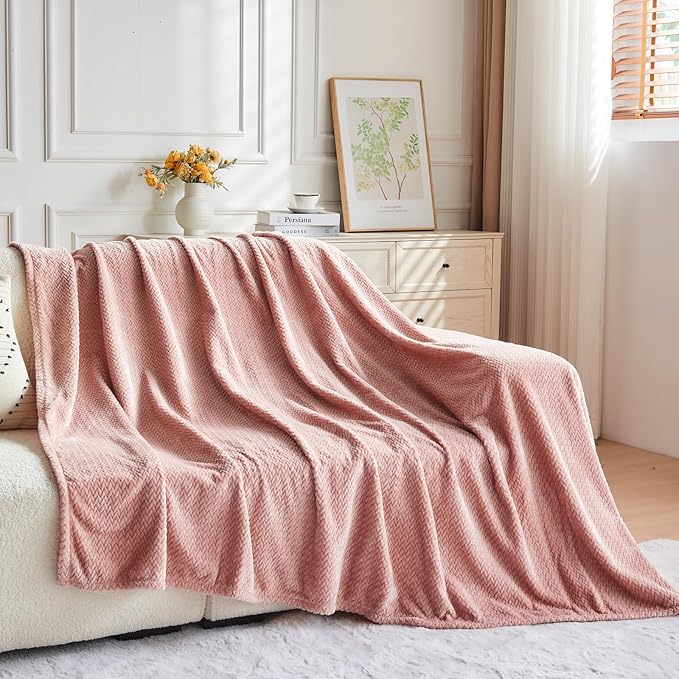 NEWCOSPLAY Super Soft Queen Blanket Dusty Pink Premium Silky Flannel Fleece Leaves Pattern Lightweight Bed Blanket All Season Use (Dusty Pink, Queen(90"x90"))