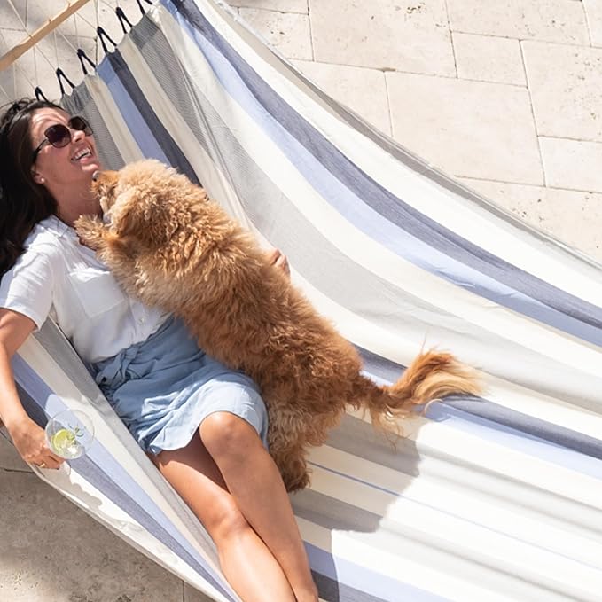 LA Siesta® Alisio Hammock with Spreader Bar & CasaMount, Suspension Kit for Walls Ceilings & Square Beams - Weatherproof Outdoor Hammock - 2 Person Hammock Bed Double Hammock - Max 355 Lbs, Sea Salt