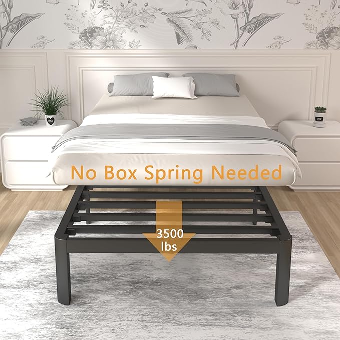 ITIMIDI 12 Inch Twin Bed Frames, Twin Size Bed Frames, Safety Design with Rounded Corner Legs, DIY Headboard Hole, Heavy Duty Platform Support Up to 3500 lbs, No Box Spring Needed, Noise Free, Black