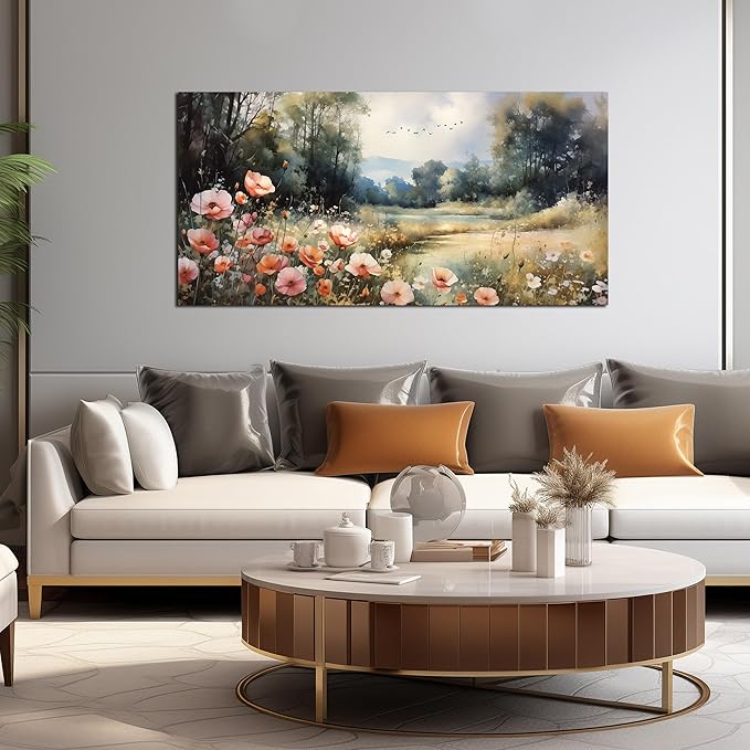 Large Artwork Canvas Wall Art for Living Room Bedroom Decor Wall Painting Modern Country Road Main Picture Image Decorative Painting with Frame Can be Directly Hung Decor Size 24x48 D